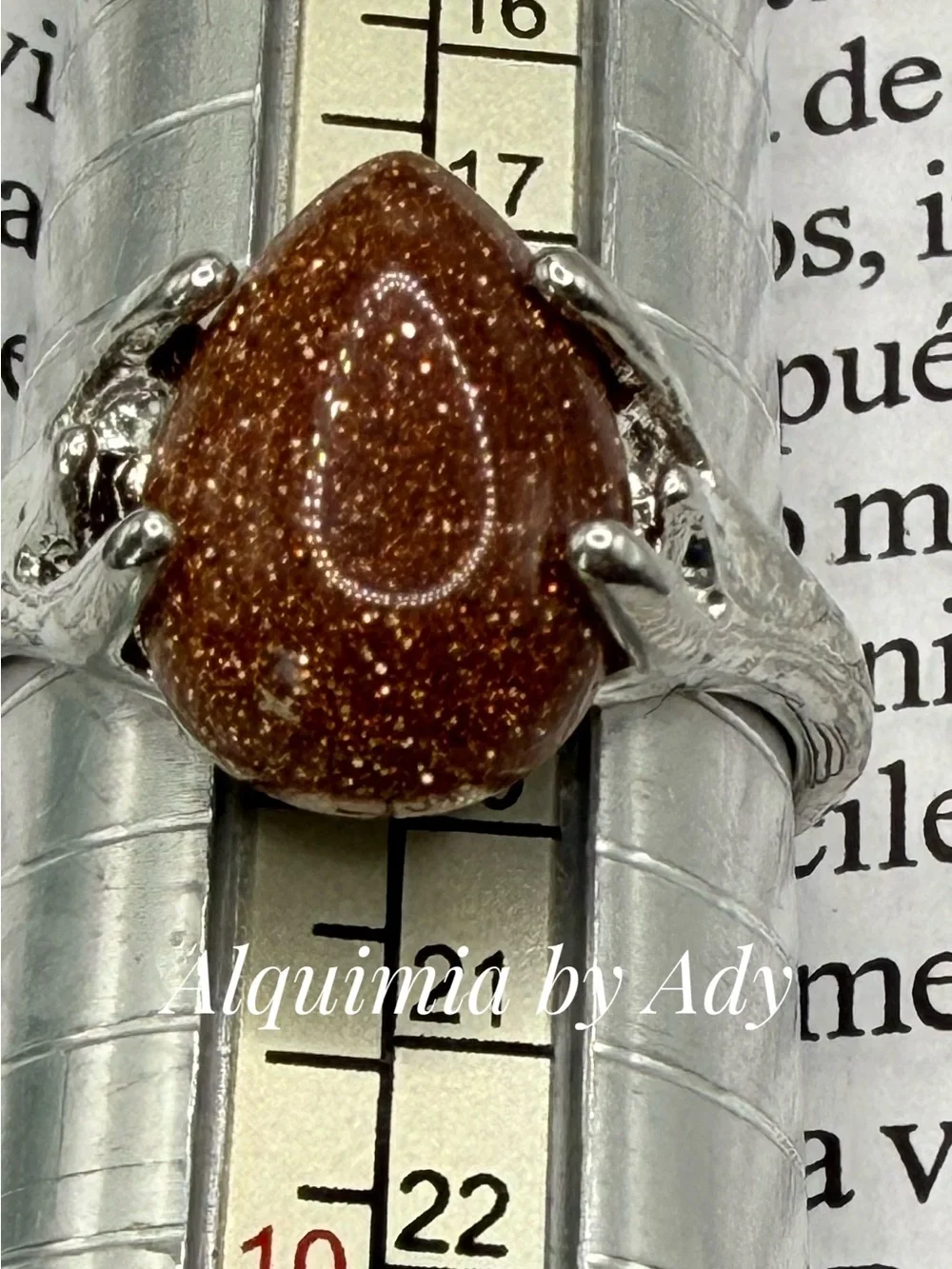 Sparkling Brown Goldstone Oval Ring in Silver-Tone Setting